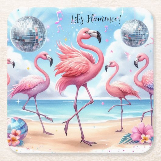 Dessous-de-verre Carré En Papier Flamenco ! Birday Beach Bash (Devant)