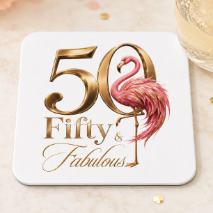 Dessous-de-verre Carré En Papier Flamingo Rose Cinquante & Fantastique Fête d'anniv