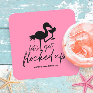 Dessous-de-verre Carré En Papier Flamingo Rose Flocage Tropical Fête d'Anniversaire