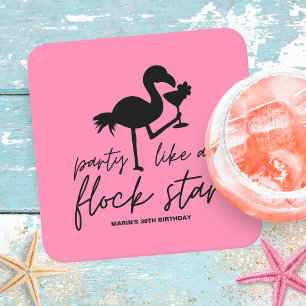 Dessous-de-verre Carré En Papier Flamingo Rose Tropical Fête d'Anniversaire Étoile