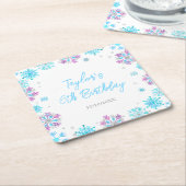 Dessous-de-verre Carré En Papier Flammes de neige pourpre et bleu fête d'anniversai (Incliné)