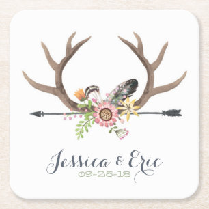 Dessous-de-verre Carré En Papier Flèche fleur sauvage et Antlers