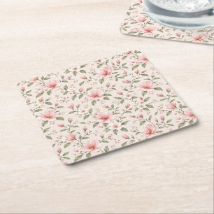 Dessous-de-verre Carré En Papier Fleur de cerisier rose pâle, motif floral sans cou