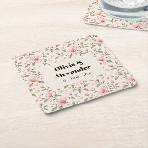 Dessous-de-verre Carré En Papier Fleur de cerisier rose tendre motif floral sans co