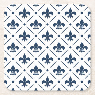 Dessous-de-verre Carré En Papier Fleur De Lis bleu foncé motif sur arrière - plan b