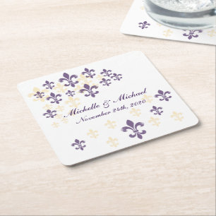 Dessous-de-verre Carré En Papier Fleur de Lis Cascade violet Dessous de verre jaune