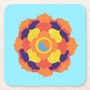Dessous-de-verre Carré En Papier Fleur de Lotus colorée Yin & Yang Mandala