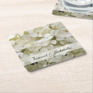 Dessous-de-verre Carré En Papier Fleur de mariage d'hortensia blanc