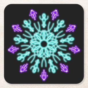 Dessous-de-verre Carré En Papier Fleur de néon pourpre et turquose