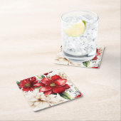 Dessous-de-verre Carré En Papier Fleur de Noël Poinsettia Motif vert rouge (En situation)