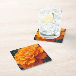 Dessous-de-verre Carré En Papier Fleur de Tagète Peinture Florale à l'Aquarelle