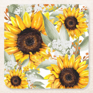 Dessous-de-verre Carré En Papier Fleur de tournesol Jaune Floral Rustique Automne F