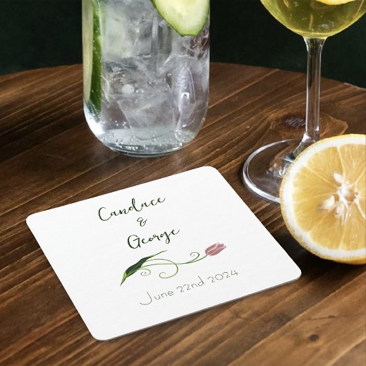 Dessous-de-verre Carré En Papier Fleur de tulipe rose