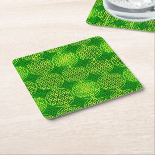 Dessous-de-verre Carré En Papier Fleur de vie - motif de timbre - vert