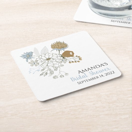 Dessous-de-verre Carré En Papier Fleur d'été bleu clair gris tan (Incliné)