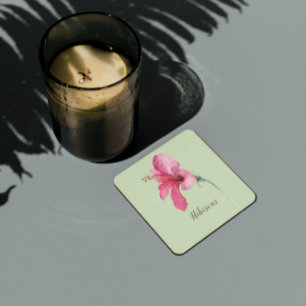 Dessous-de-verre Carré En Papier Fleur d'Hibiscus Rose Aquarelle