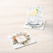 Dessous-de-verre Carré En Papier Fleur et verdure automnales orange brûlé luxuriant (En situation)