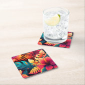 Dessous-de-verre Carré En Papier Fleur hawaïenne motif tropical fleuri lumineux (En situation)