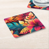 Dessous-de-verre Carré En Papier Fleur hawaïenne motif tropical fleuri lumineux (Incliné)