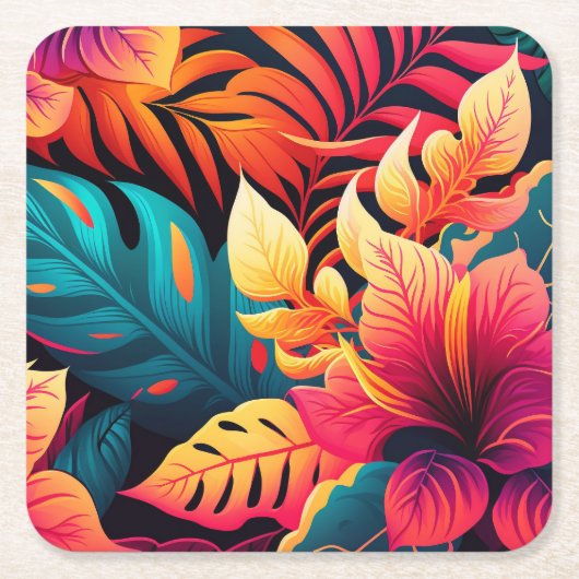 Dessous-de-verre Carré En Papier Fleur hawaïenne motif tropical fleuri lumineux (Devant)