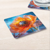 Dessous-de-verre Carré En Papier Fleur orange (Incliné)