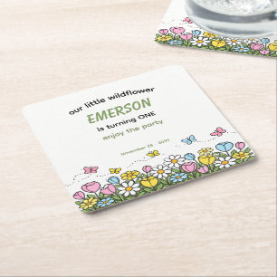 Dessous-de-verre Carré En Papier Fleur Sauvage Peu Colorée 1er Anniversaire