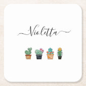 Dessous-de-verre Carré En Papier Fleur verte de Cactus mignonne (Devant)