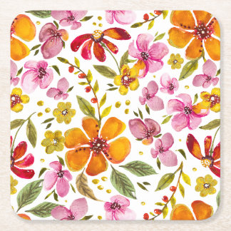 Dessous-de-verre Carré En Papier Fleurs aquarelles personnalisées Enfin le Printemp