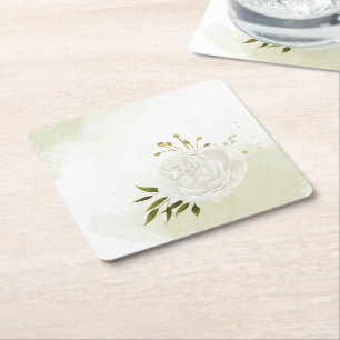 Dessous-de-verre Carré En Papier Fleurs blanches boho feuilles vertes botanique