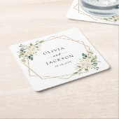 Dessous-de-verre Carré En Papier Fleurs blanches, Fleurs de crème, Verdure, Mariage (Incliné)