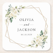 Dessous-de-verre Carré En Papier Fleurs blanches, Fleurs de crème, Verdure, Mariage (Devant)