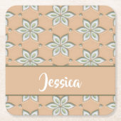 Dessous-de-verre Carré En Papier Fleurs blanches gravées sur bronze (Devant)