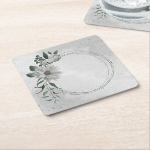Dessous-de-verre Carré En Papier fleurs blanches romantiques et mariage de feuilles