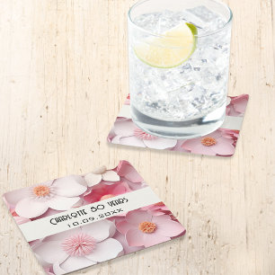 Dessous-de-verre Carré En Papier Fleurs blanches roses nom