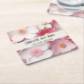 Dessous-de-verre Carré En Papier Fleurs blanches roses nom fête d'anniversaire (Incliné)