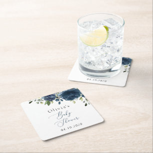 Dessous-de-verre Carré En Papier Fleurs bleues de la Marine, Verdure, Boho, Baby sh