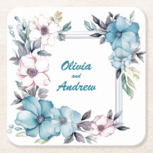 Fleurs Bleues Eau : Dessous de verre Mariage perso