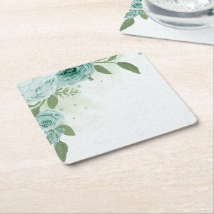 Dessous-de-verre Carré En Papier fleurs bleues romantiques verdure