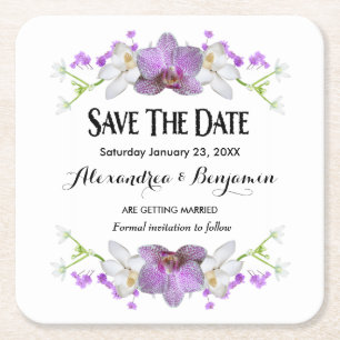 Dessous-de-verre Carré En Papier Fleurs Botaniques Aquarelle Enregistrer La Date