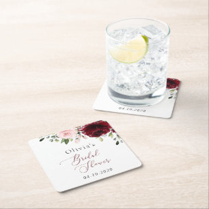 Dessous-de-verre Carré En Papier Fleurs Bourgogne, Fleurs Roses, Fête des mariées
