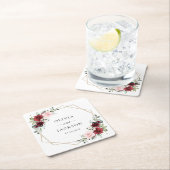 Dessous-de-verre Carré En Papier Fleurs Bourgogne, Fleurs roses, Verdure, Mariage (En situation)