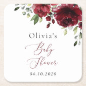 Dessous-de-verre Carré En Papier Fleurs Bourgognes, Fleurs Rouges, Boho, Baby showe (Devant)