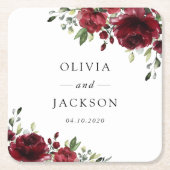 Dessous-de-verre Carré En Papier Fleurs Bourgognes, Fleurs rouges, Mariage Floral (Devant)