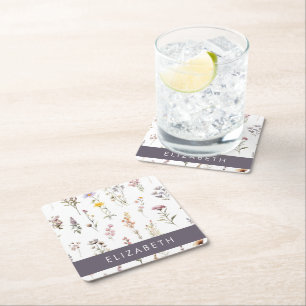 Dessous-de-verre Carré En Papier Fleurs colorées, Fleurs sauvages, Verdure, Votre N