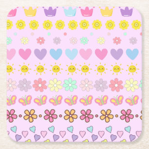 Dessous-de-verre Carré En Papier Fleurs colorées Soleil & Coeurs Motif, Rose Floral