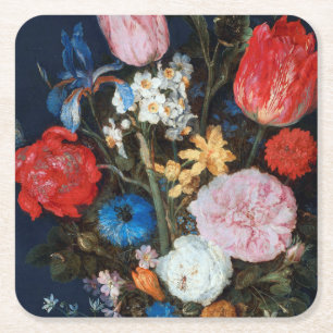 Dessous-de-verre Carré En Papier Fleurs dans un navire en verre, Jan Brueghel l'Anc