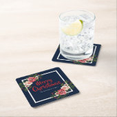 Dessous-de-verre Carré En Papier Fleurs d'aquarelle bleu marine Noël (En situation)