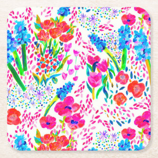 Dessous-de-verre Carré En Papier Fleurs d'aquarelle colorée mignonne motif