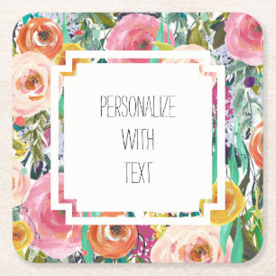 Dessous-de-verre Carré En Papier Fleurs d'aquarelle romantique du jardin