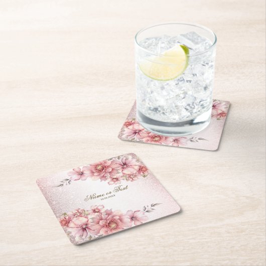 Dessous-de-verre Carré En Papier Fleurs d'aquarelle rose fêtards Parties scintillan (En situation)